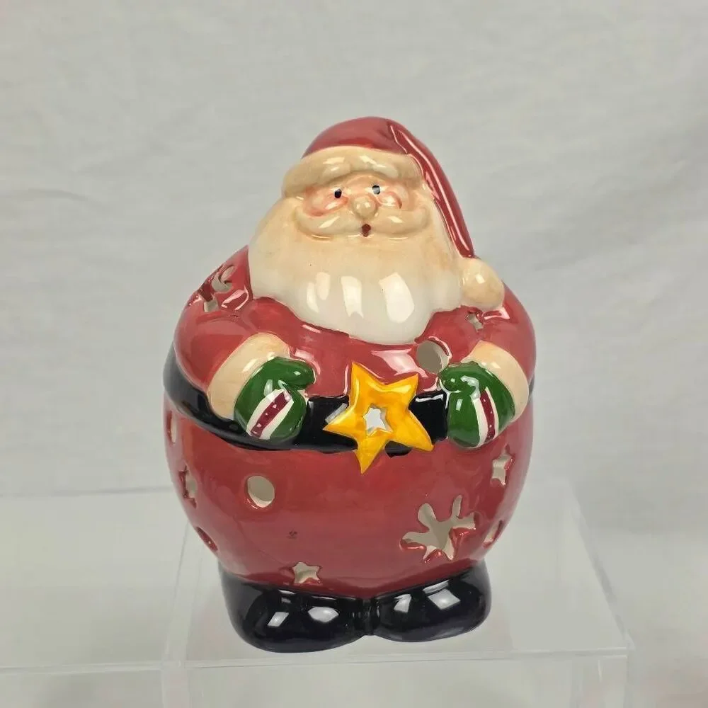 Ceramic Santa Tealight Holder Christmas Luminary 6”